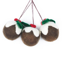 Load image into Gallery viewer, Three Handmade Felt Christmas Pudding Decorations