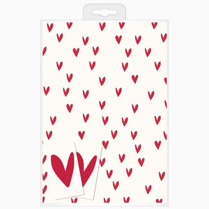 PACK OF 2 SHEETS OF GIFT WRAP & 2 TAGS - RED HEARTS
