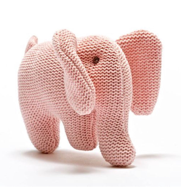 Organic Cotton Pink Elephant Baby Rattle