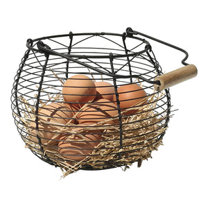 Vintage Metal Wire Egg Baskets - Rustic French Farmhouse Decor -  Collapsible Lids, Folding Handles, Chicken / Hen Shapes