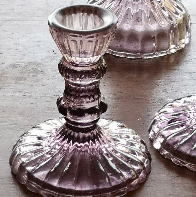 Leela Short Glass Candlesticks Heather - pack of 4