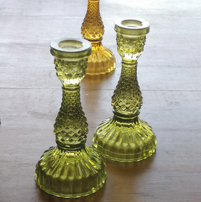 Tilda Glass Candlesticks Moss - pack of 2