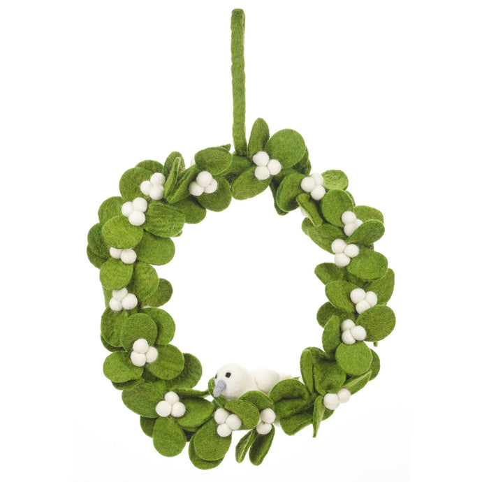 Handmade Felt Fair Trade Mistletoe Wreath with Dove