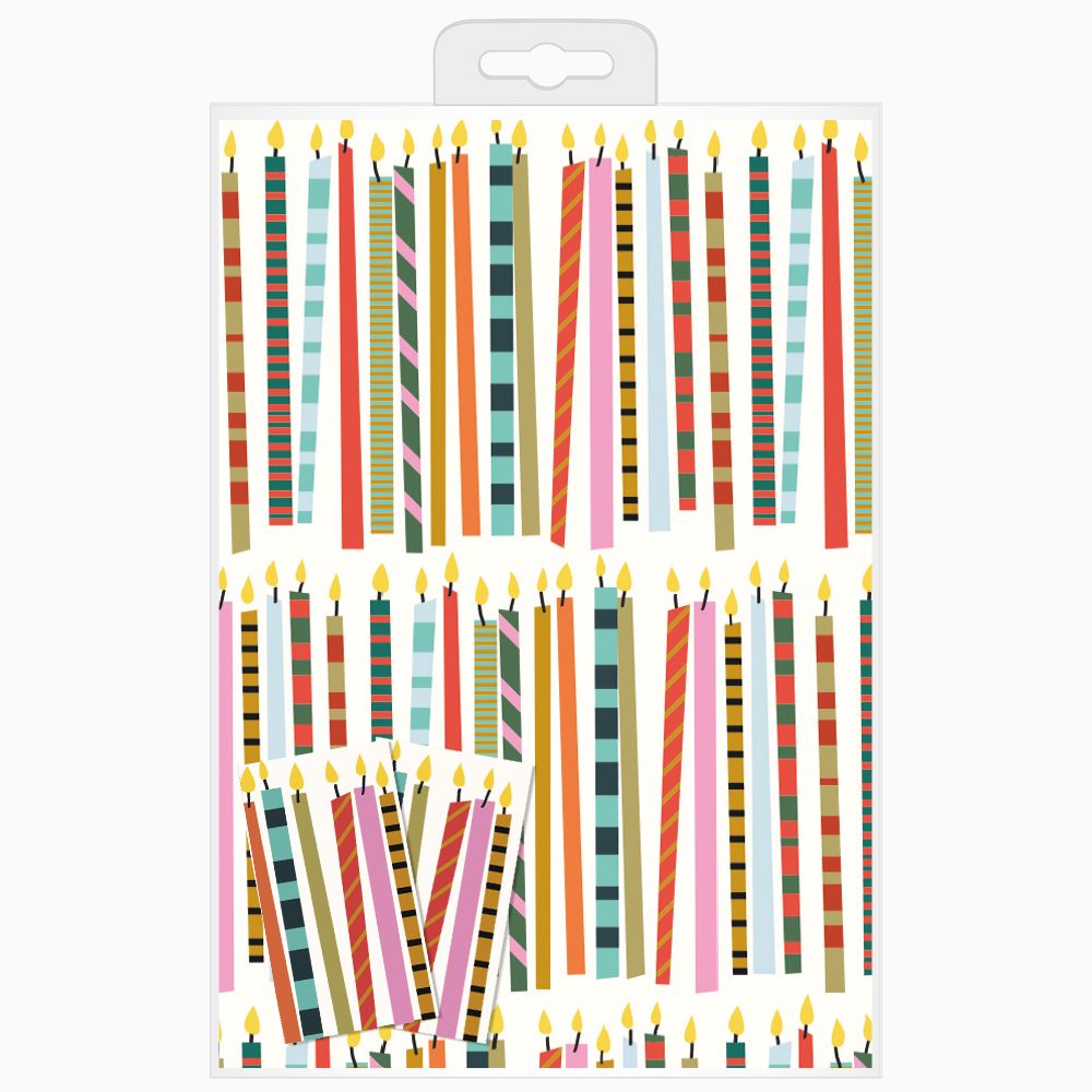 PACK OF 2 SHEETS OF GIFT WRAP & 2 TAGS - CANDLES